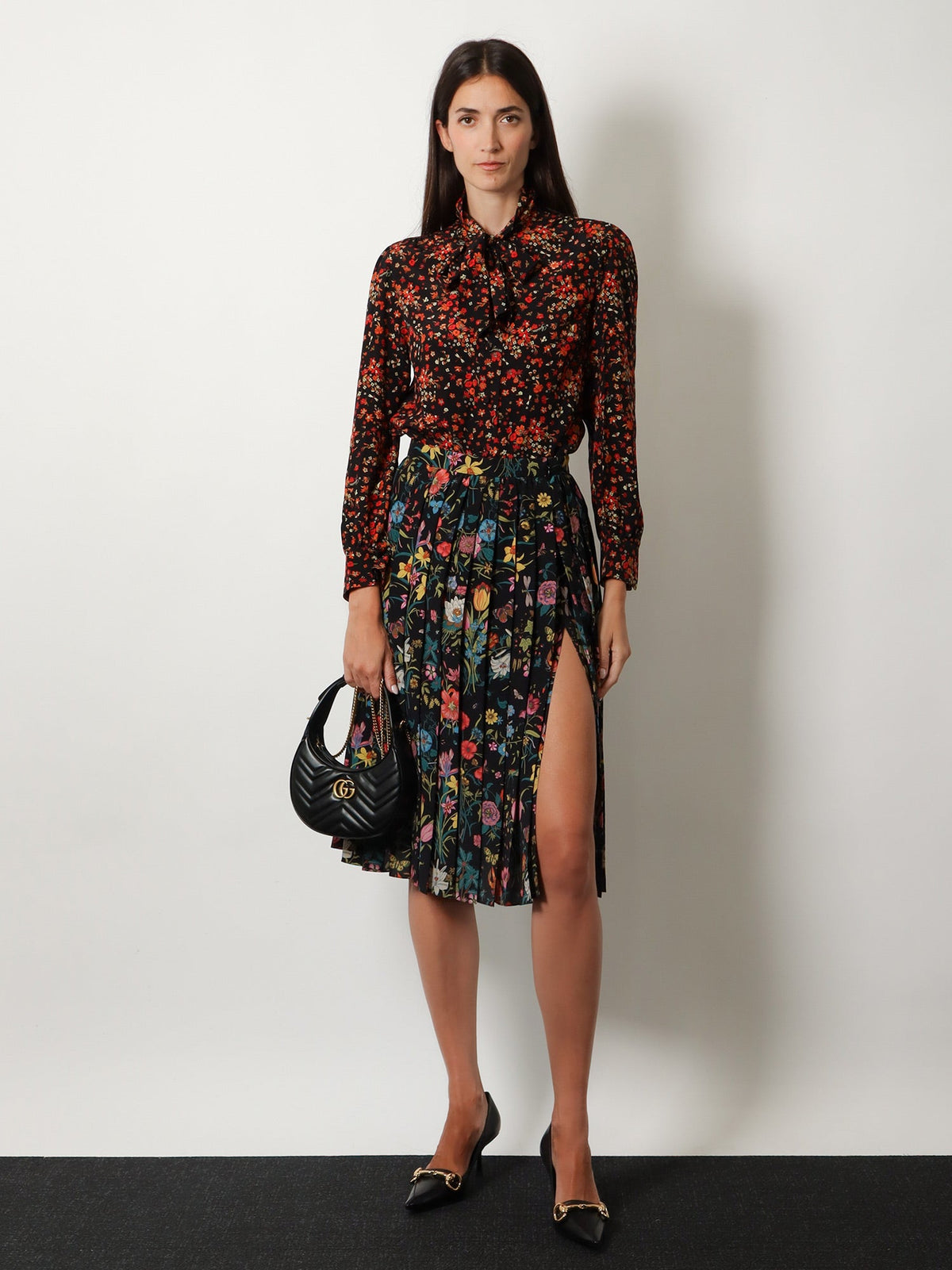 Gucci Silk midi skirt with floral print - Blackmulticolormc