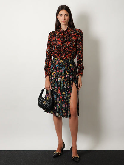 Gucci Silk midi skirt with floral print - Blackmulticolormc