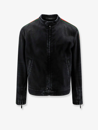 GUCCI - Black denim jacket certified cotton jacket with a faded effect