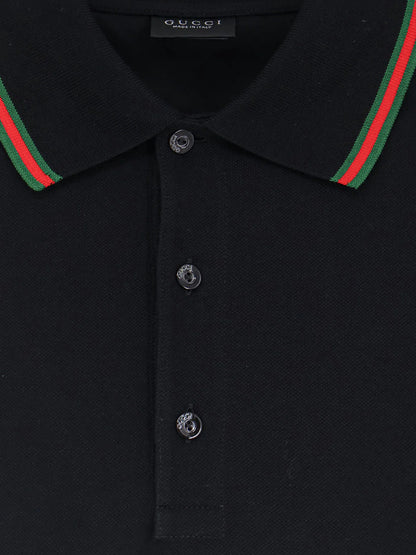 Gucci Cotton Polo With Nastro Web Detail On The Collar