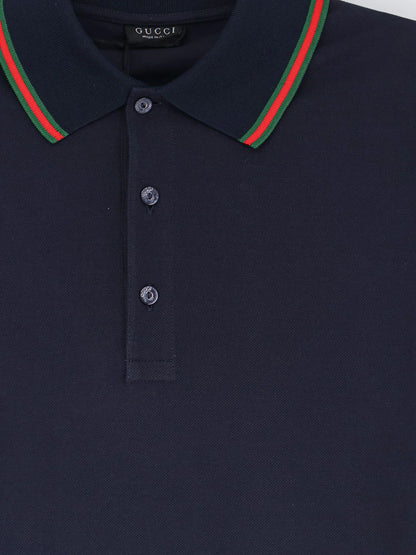 Gucci Cotton Polo With Nastro Web Detail On The Collar