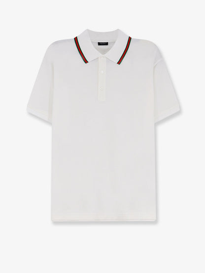 Gucci Cotton polo shirt with Nastro Web detail on the collar - White