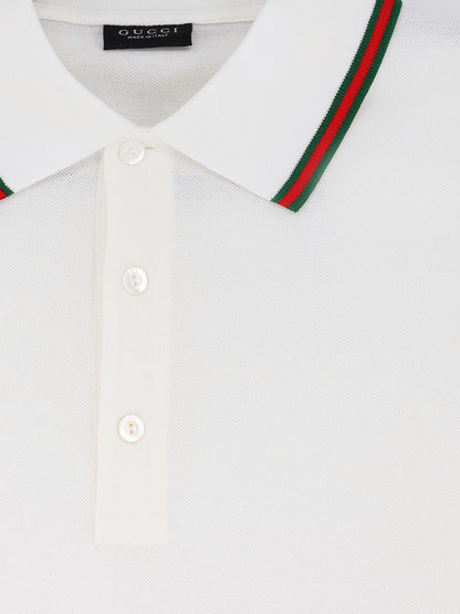 Gucci Cotton polo shirt with Nastro Web detail on the collar - White