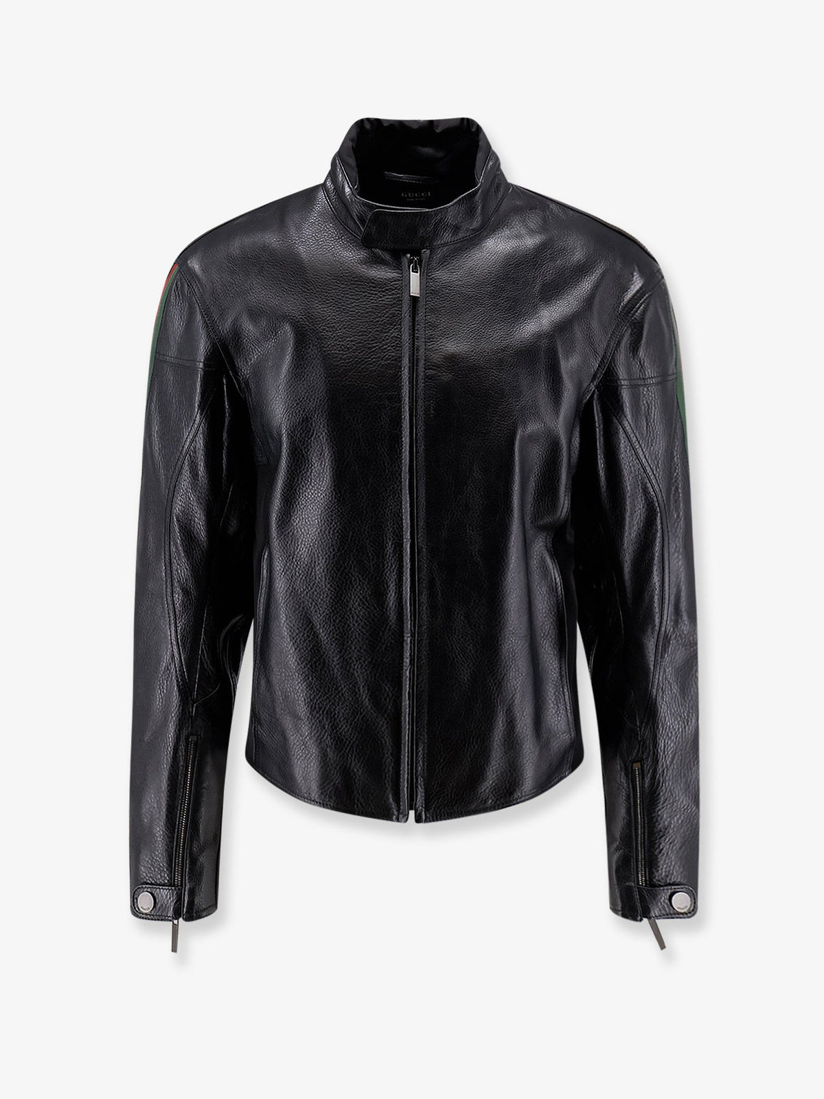 Gucci Leather bomber with Web details - Black