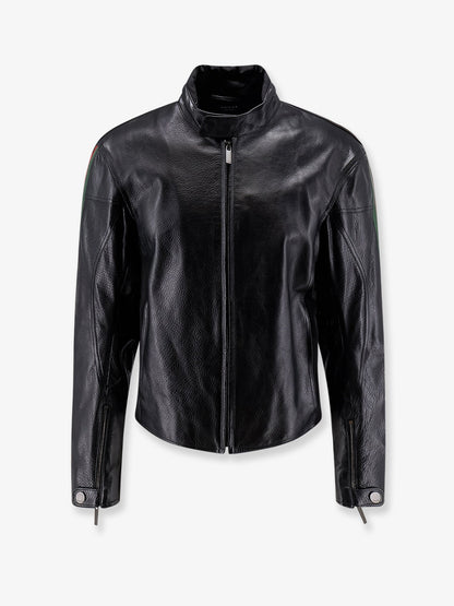 Gucci Leather bomber with Web details - Black