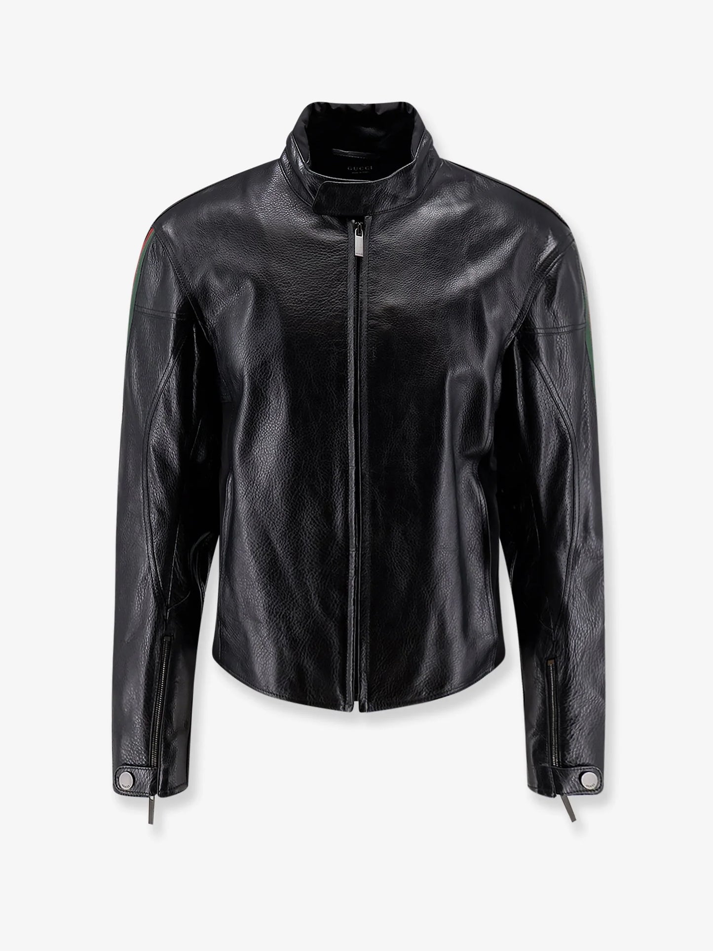 GUCCI - Leather bomber with Web details