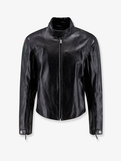 GUCCI - Leather bomber with Web details