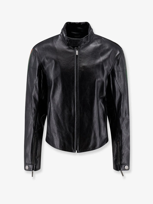 Gucci Leather Bomber With Web Details