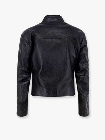 Gucci Leather bomber with Web details - Black