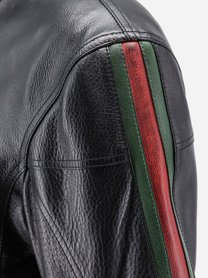 Gucci Leather bomber with Web details - Black