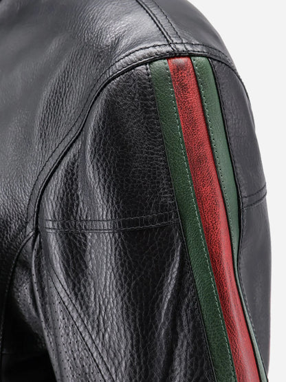 GUCCI - Leather bomber with Web details
