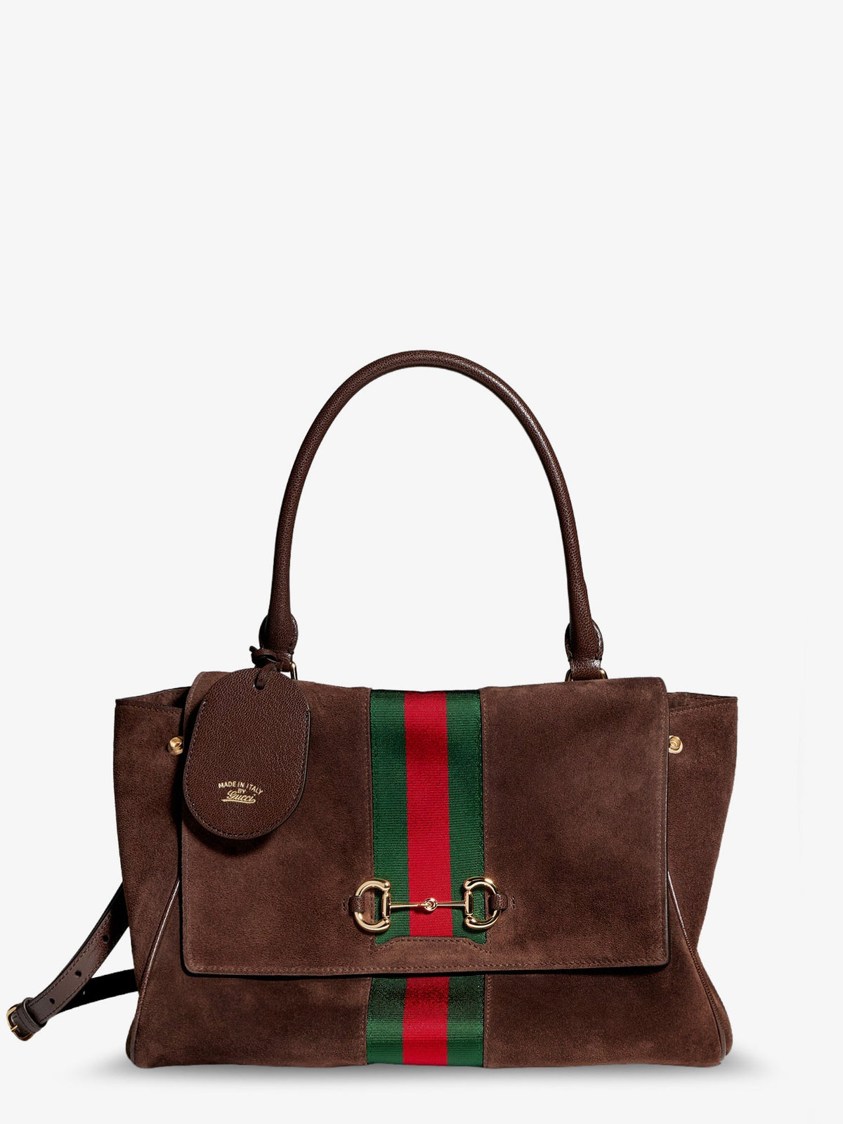 Gucci Paparazzo suede handbag with iconic Web Detail on the front - Brown