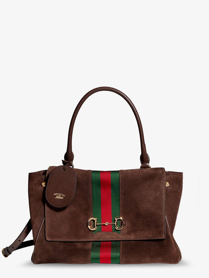 Gucci Paparazzo suede handbag with iconic Web Detail on the front - Brown