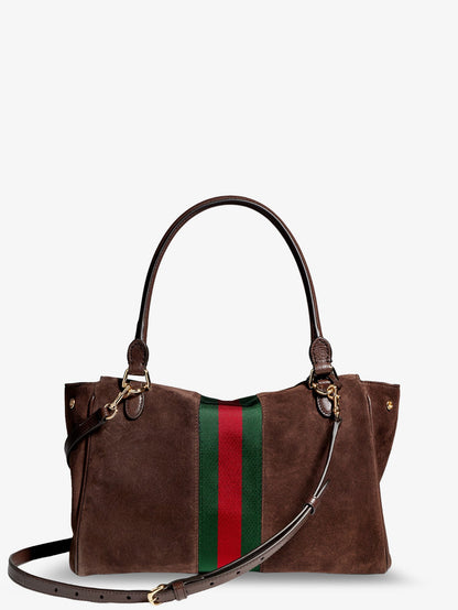 Gucci Paparazzo suede handbag with iconic Web Detail on the front - Brown