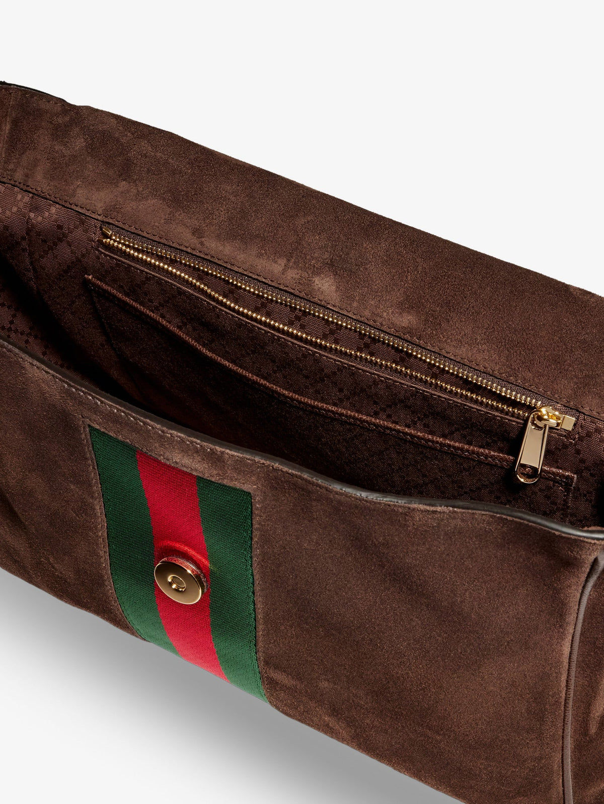 Gucci Paparazzo suede handbag with iconic Web Detail on the front - Brown