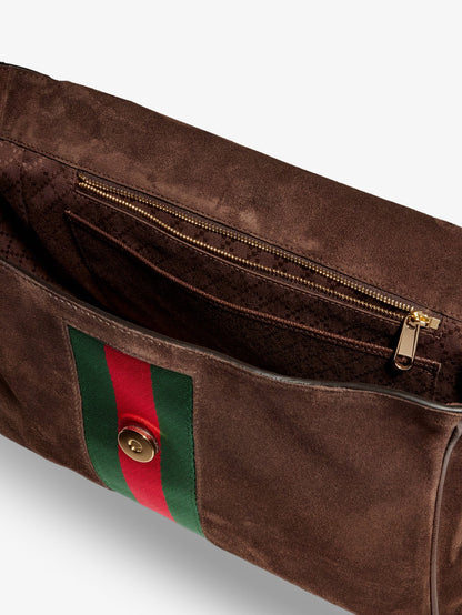 Gucci Paparazzo suede handbag with iconic Web Detail on the front - Brown