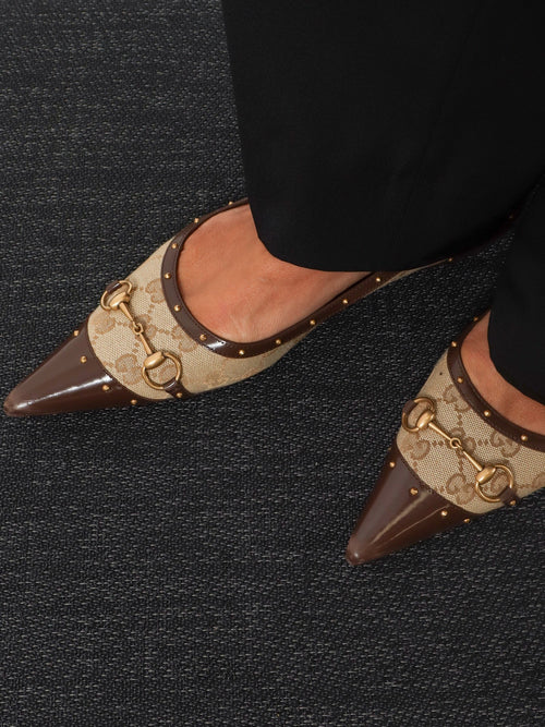 Gucci Savoy GG fabric ballerinas with stud detail - Beige