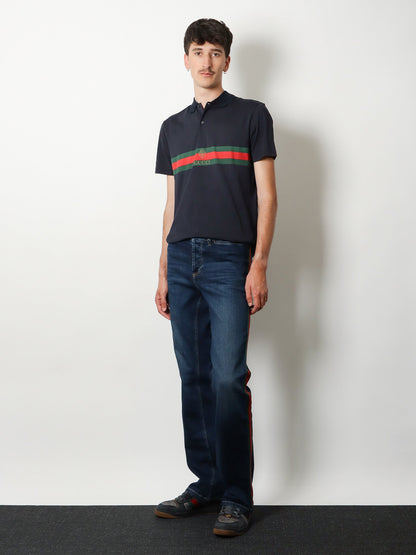 Gucci Cotton polo shirt with Web print on the front - Urbanbluemc
