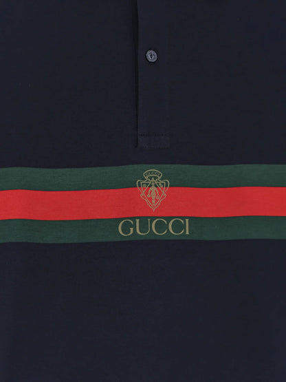 Gucci Cotton Polo Shirt With Web Print On The Front