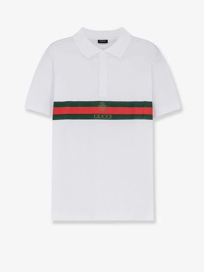 Gucci Cotton Polo Shirt With Web Print On The Front