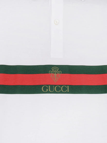 Gucci Cotton Polo Shirt With Web Print On The Front