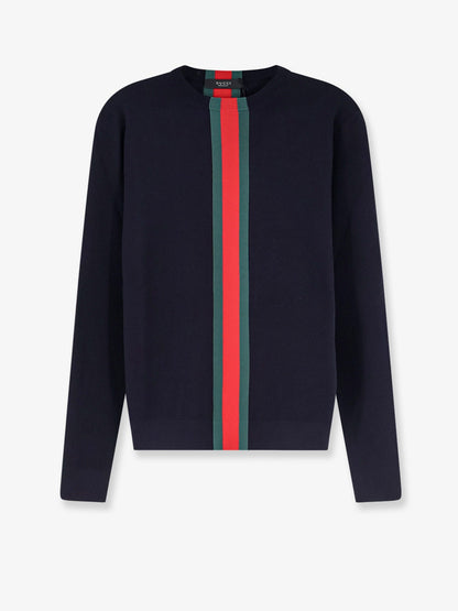 Gucci Cotton sweater with Nastro Web inlay - Bluegreenred