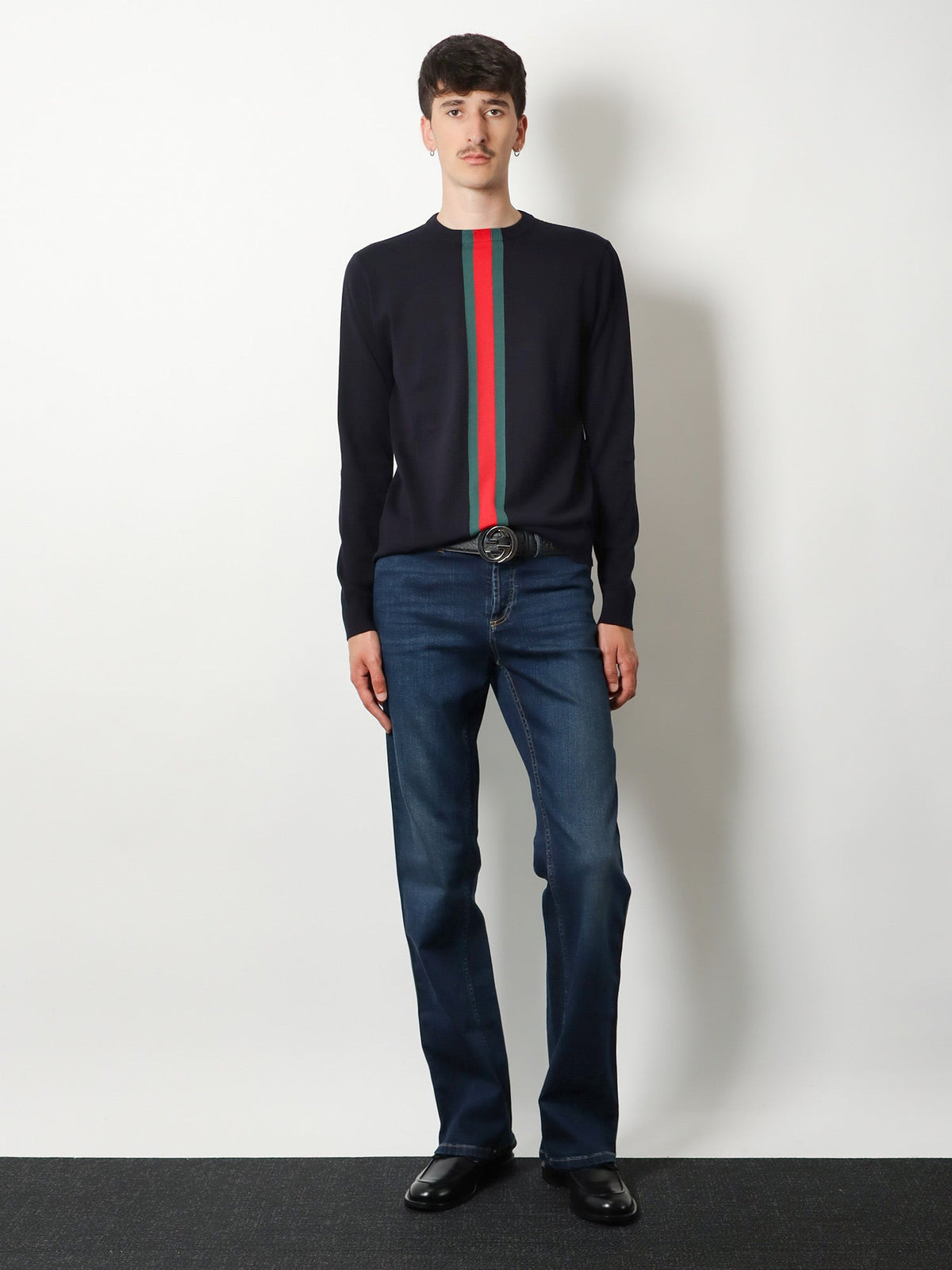 Gucci Cotton sweater with Nastro Web inlay - Bluegreenred