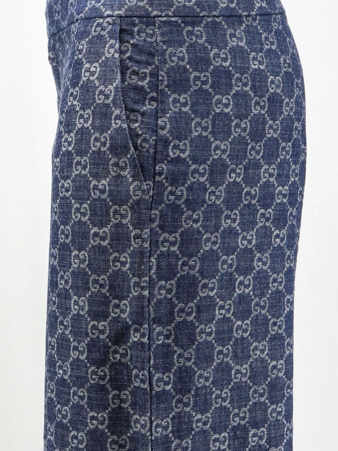 GUCCI - Cotton denim trousers with GG motif