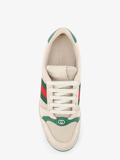 GUCCI - Screener mesh and leather sneakers with Nastro Web on the side