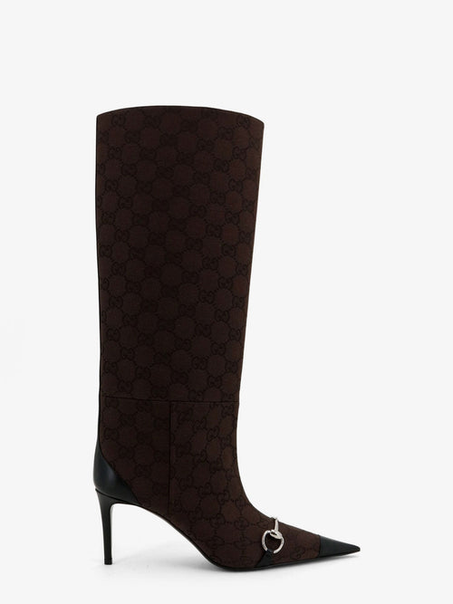 Gucci Boots with iconic GG canvas Horsebit - Chocolateblack