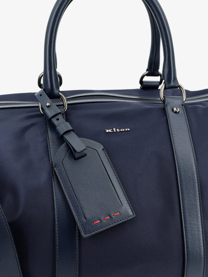 Kiton Nylon travel bag with leather inserts - Blunavy