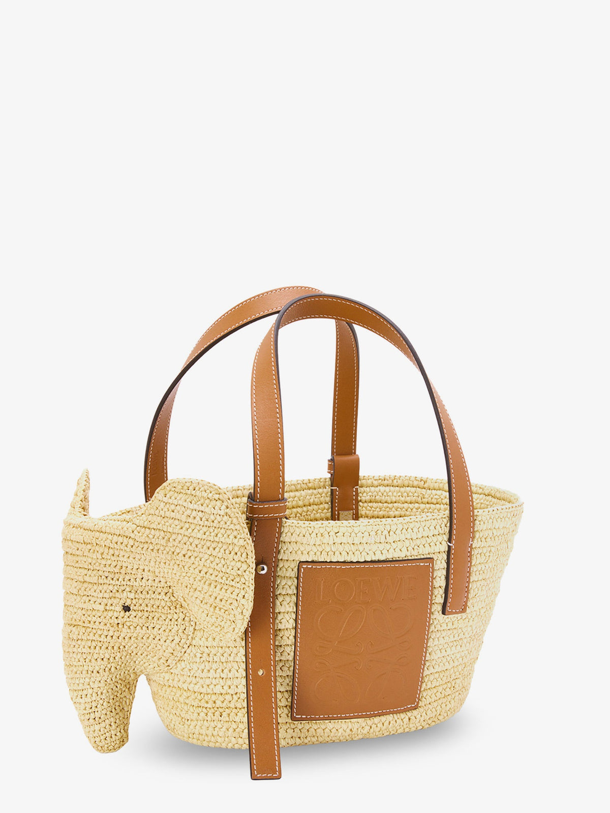 Loewe Elephan rafia and leather handbag - Naturaltan