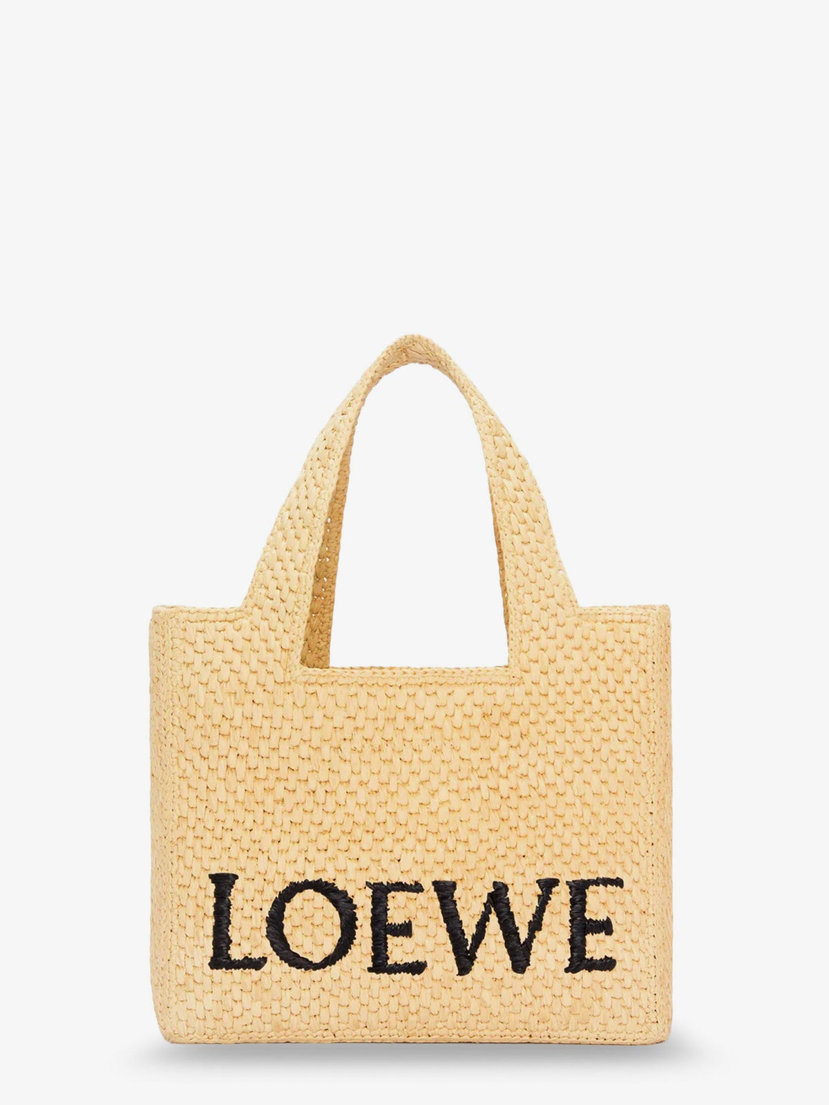 Loewe Paula's Ibiza -Small Loewe Font raffia handbag with embroidered logo on the front - Natural