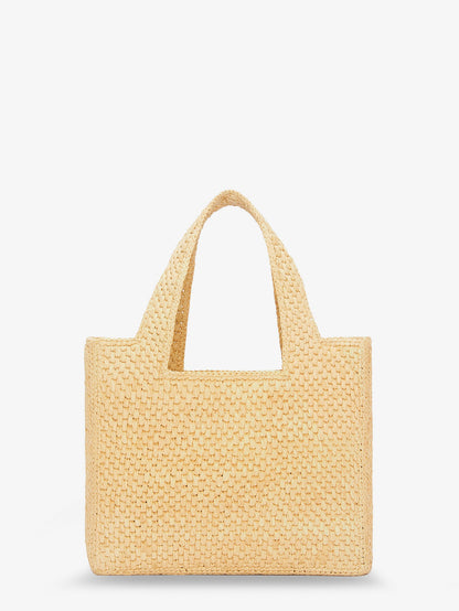 Loewe Paula's Ibiza -Small Loewe Font raffia handbag with embroidered logo on the front - Natural