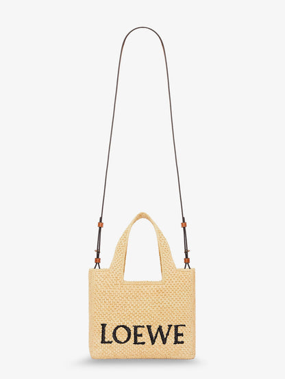 Loewe Paula's Ibiza -Small Loewe Font raffia handbag with embroidered logo on the front - Natural
