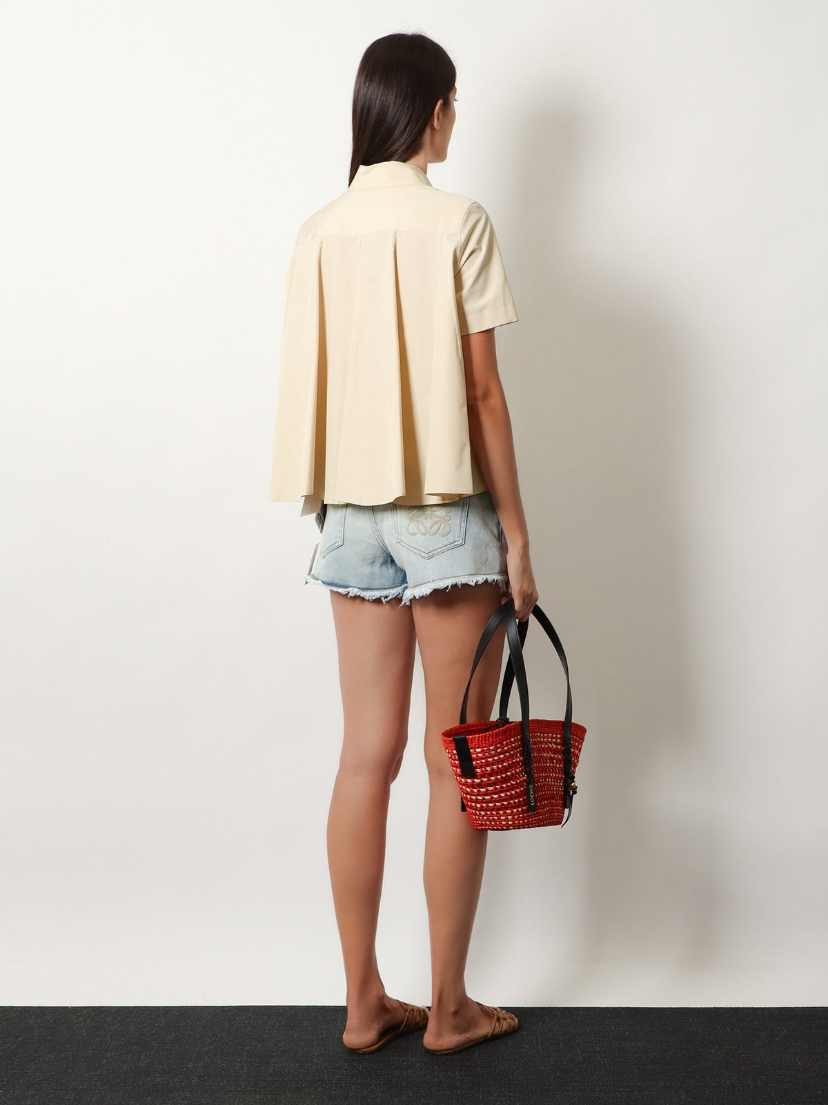 Loewe Paula's Ibiza -Braid Basket Small Small Iraca Palm Leaf Shoulder Bag - Rednatural