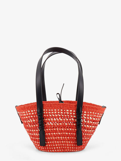 Loewe Paula's Ibiza -Braid Basket Small Small Iraca Palm Leaf Shoulder Bag - Rednatural
