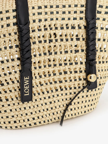 Loewe Paula's Ibiza -Braid raffia and leather shoulder bag - Naturalblack
