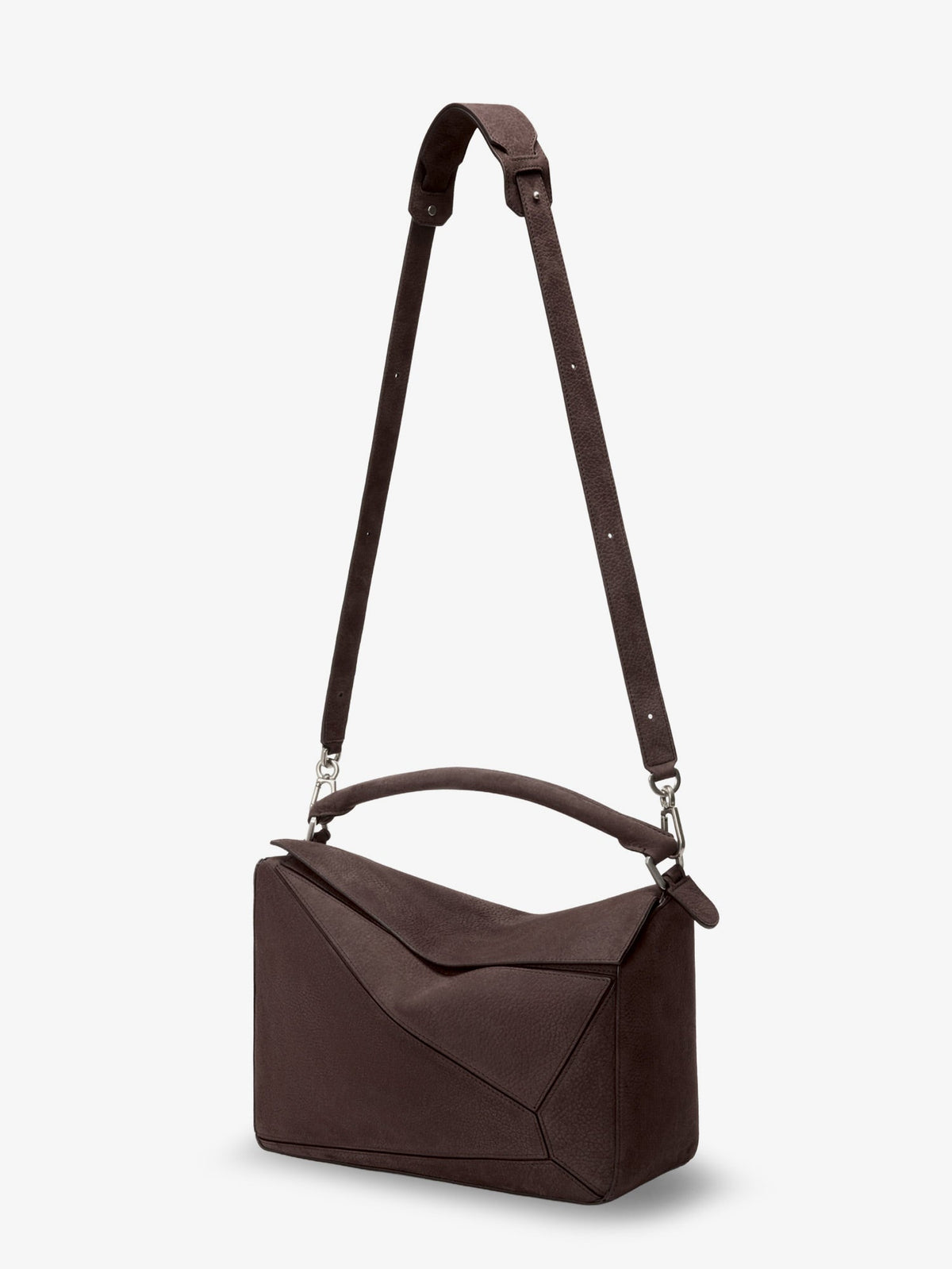 Loewe Puzzle Large nubuck bag - Dark Chestnut