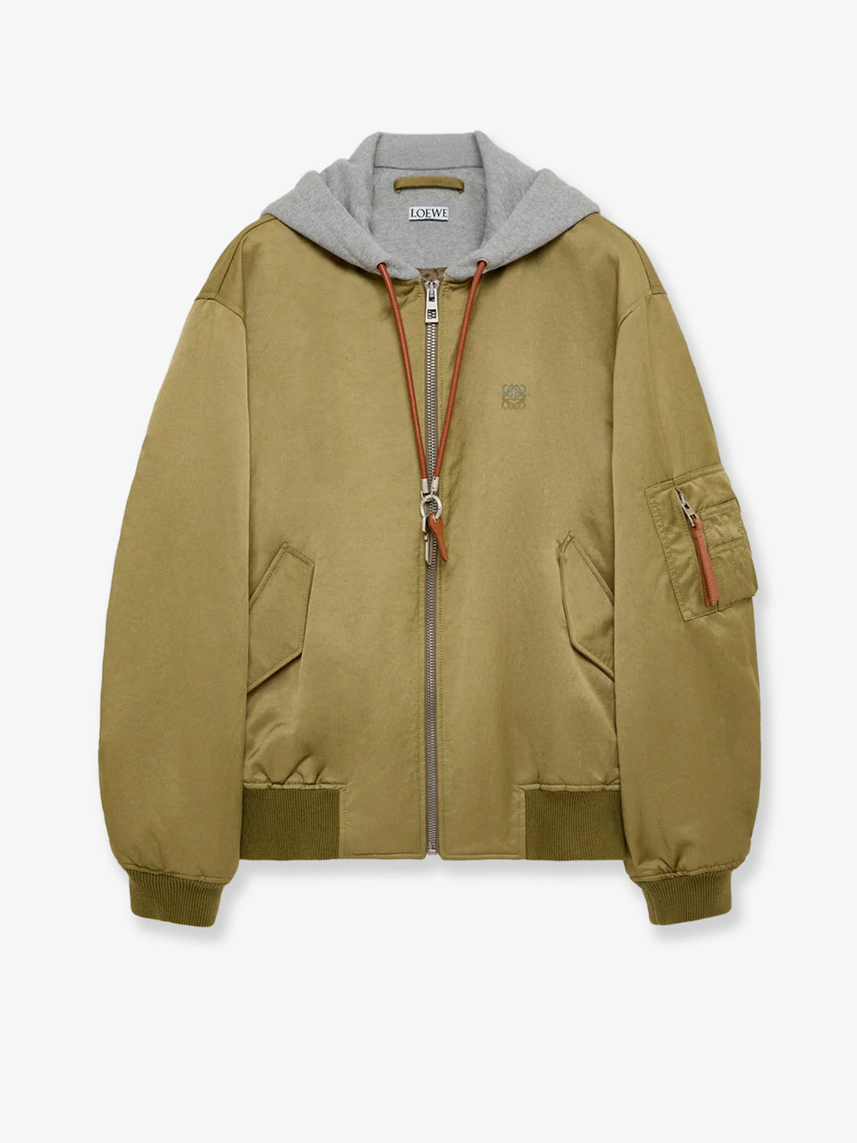 Loewe Technical fabric bomber with hood - Khaki Green