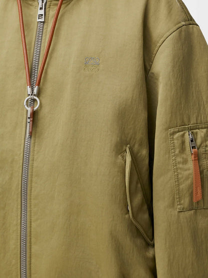 Loewe Technical fabric bomber with hood - Khaki Green