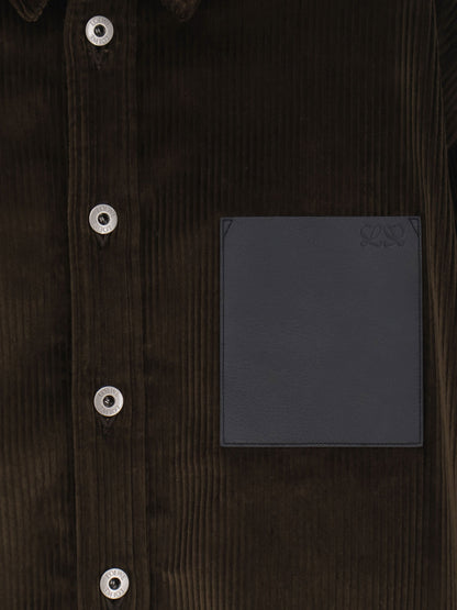 Loewe Corduroy shirt with leather pocket - Brown