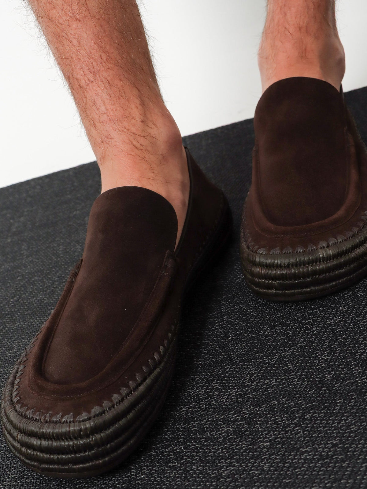 Loewe Rio suede and raffia loafers - Dark Brown