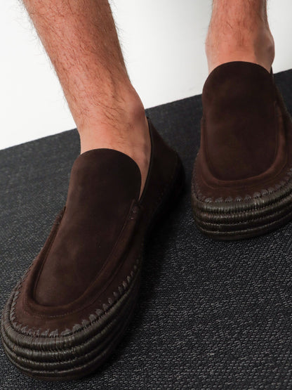 Loewe Rio suede and raffia loafers - Dark Brown