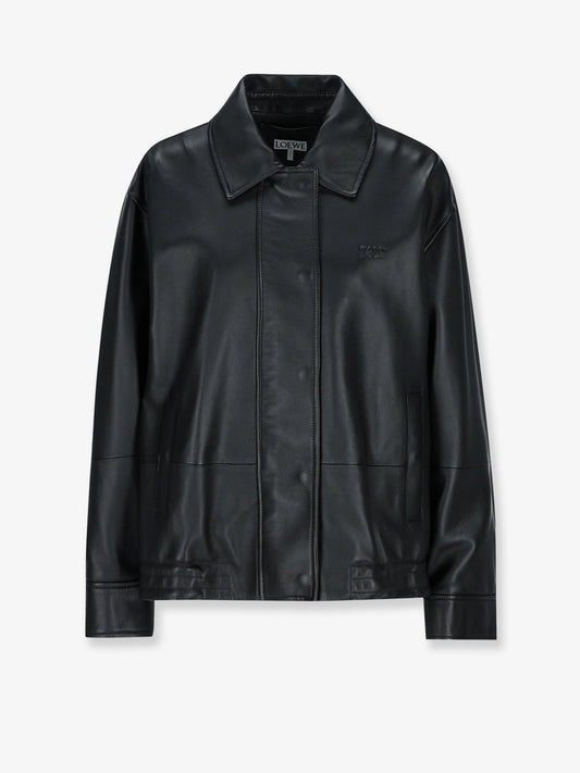 Loewe Leather jacket with drawstring - Black