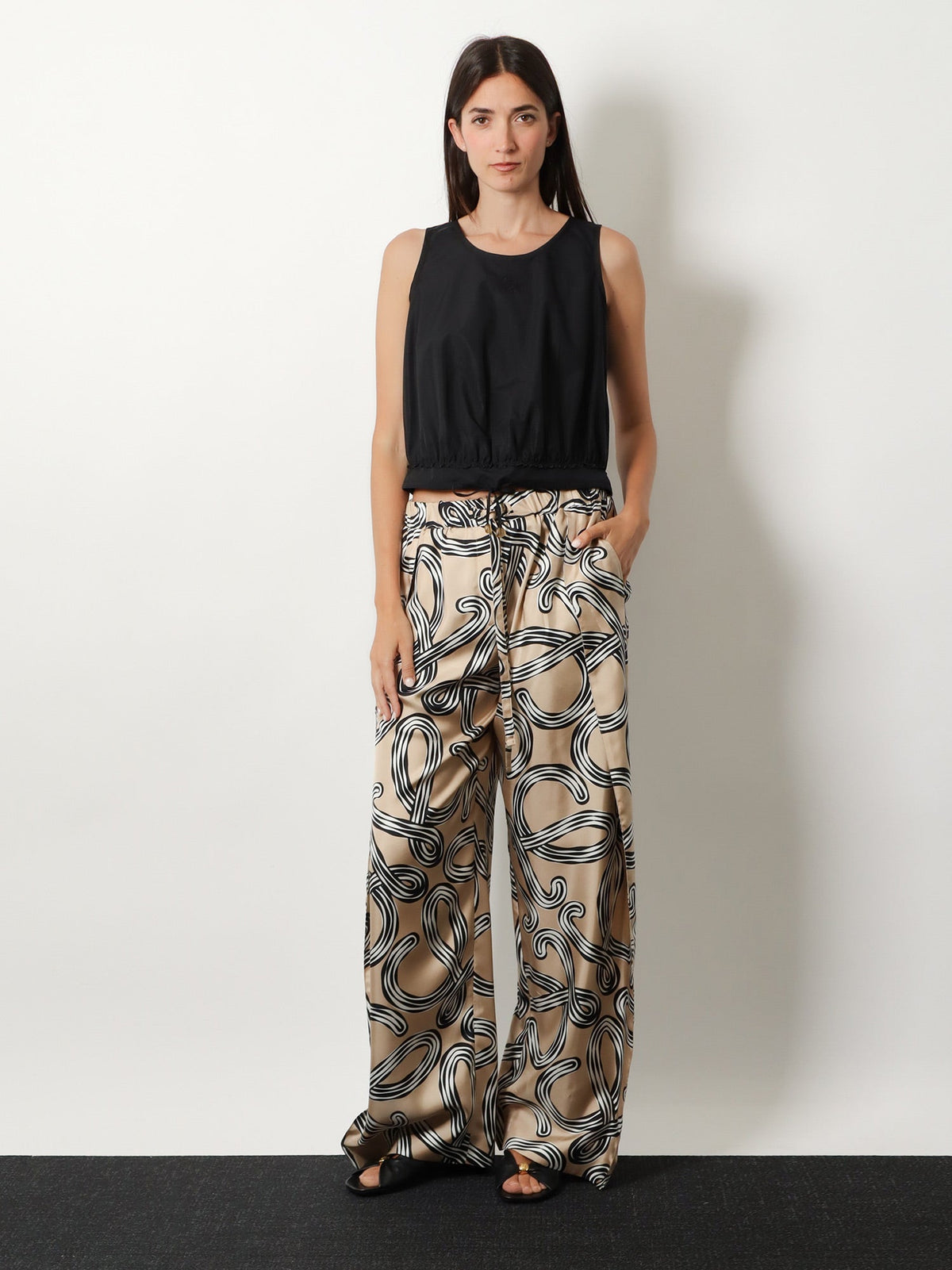 Loewe Paula's Ibiza - Printed silk trousers - Beigeblack
