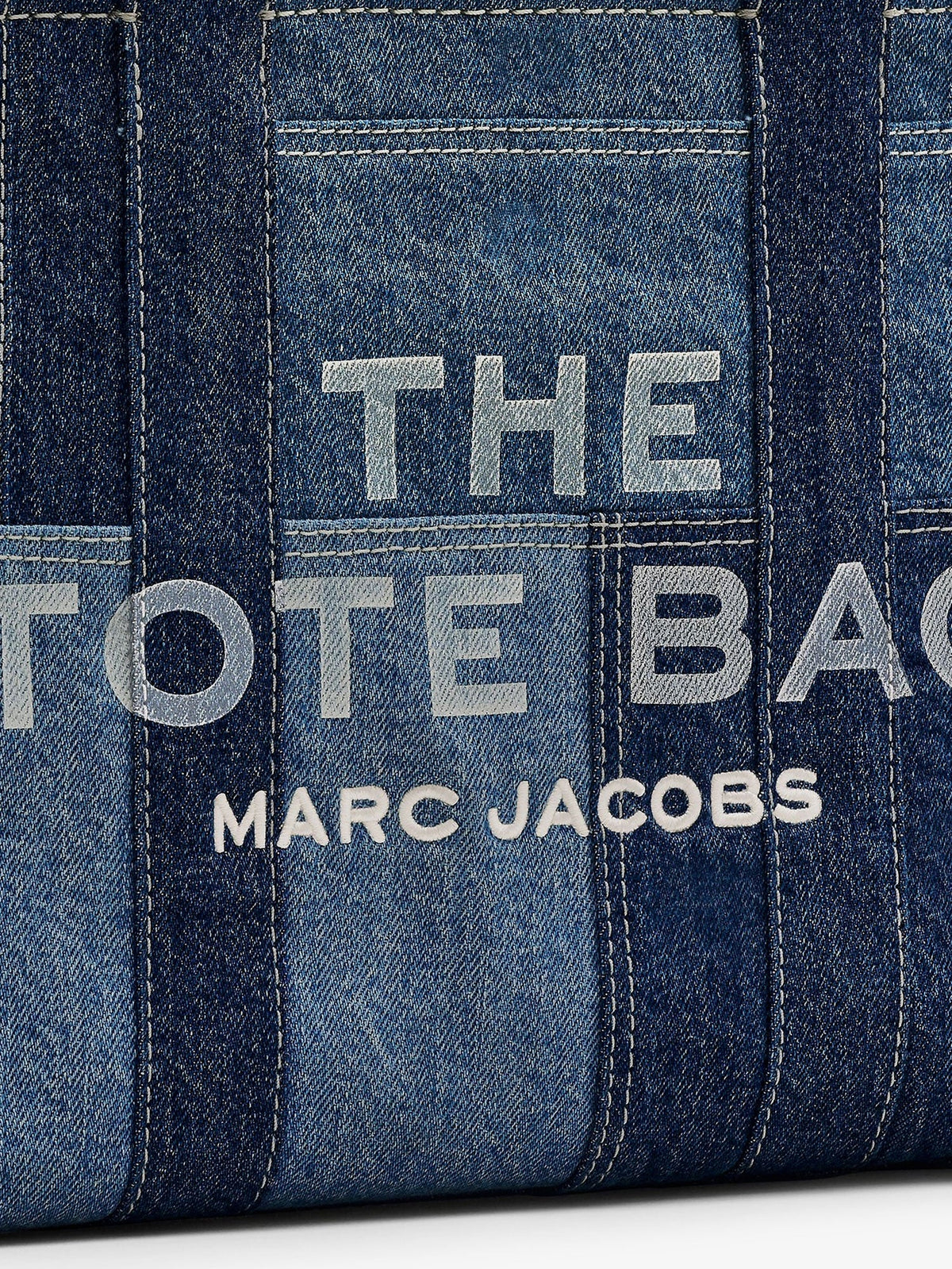 Marc Jacobs The denim Medium handbag with front logo print - Bluedenim