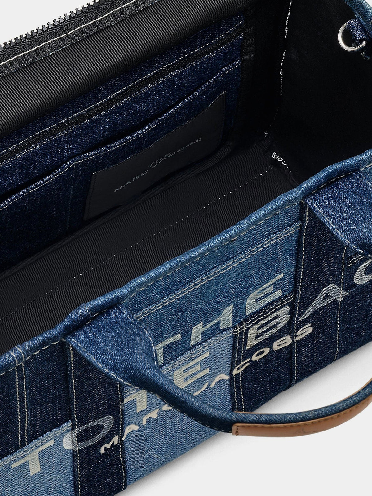 Marc Jacobs The denim Medium handbag with front logo print - Bluedenim