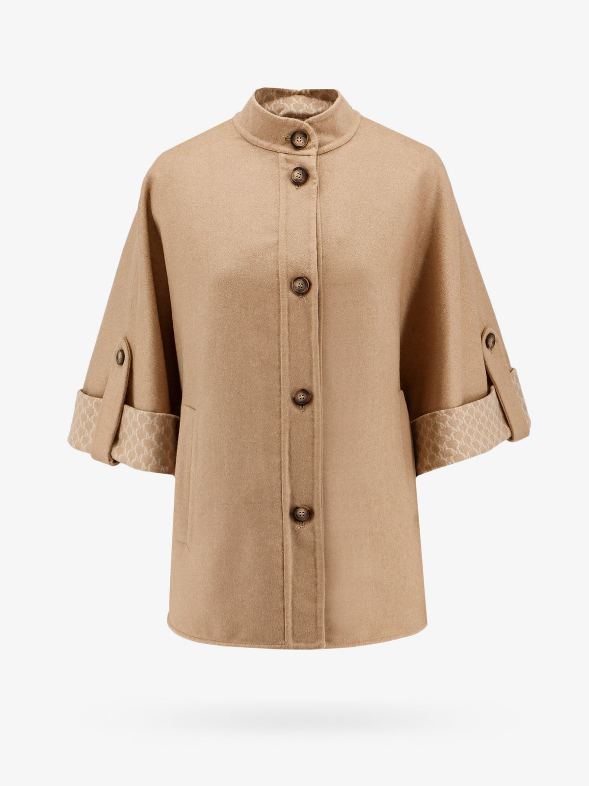 Max Mara Virgin wool and cashmere cape wih pockets on the front - Beige
