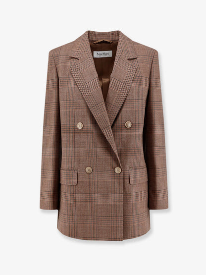 Max Mara MXMastrale Wool Blazer with Prince of Wales Pattern - Cammellonero